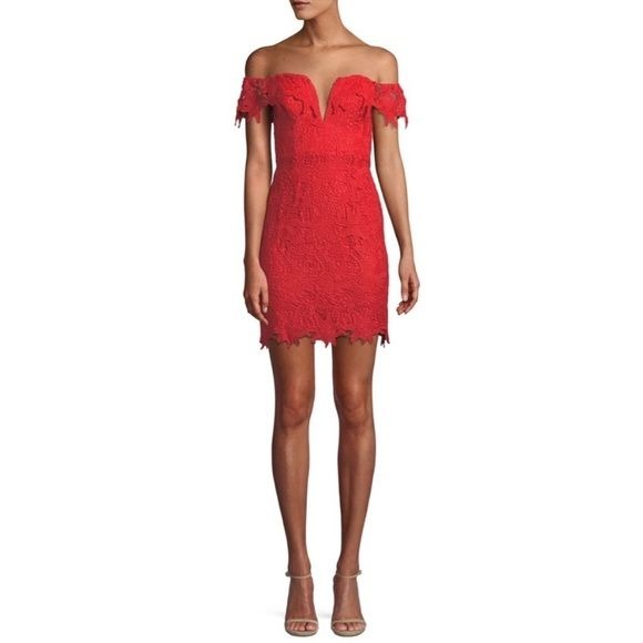 ASTR the Label || Daniela Dress Lace V-Neck Red Small