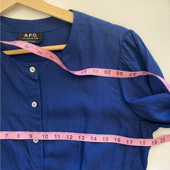 A.P.C. || Peplum Hem Poplin Button Down Blouse Navy Blue 40 US 8