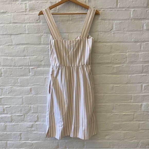 Sea New York || Bow Keyhole Tie Front Striped Dress Tan White 6