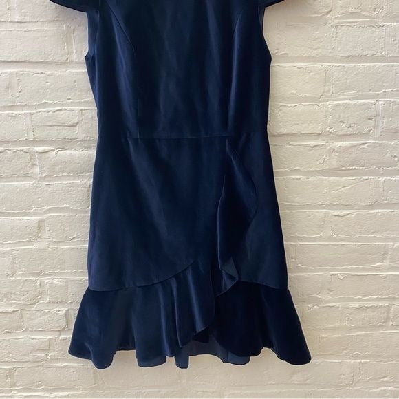 Alice + Olivia || Enid Velvet Mini Dress Ruffle Navy Blue 6