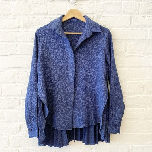 Tuckernuck || Avon Lane Adele Blouse Button Down Top Pleated Blue XS