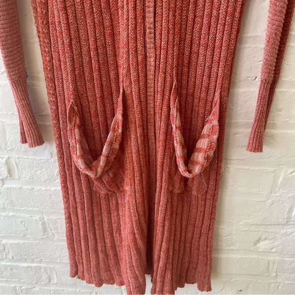 Free People || Shadow Stripe Long Duster Cardigan Pockets Paprika Red Orange XS