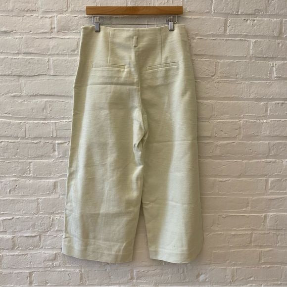 Vince. || Panama Woven Linen Blend Pants Cropped Wide Leg Light Green 8