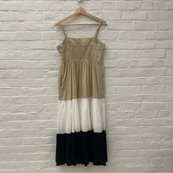 J Crew || Square Neck Tiered Colorblock Color Blocked Dress Black Tan 6