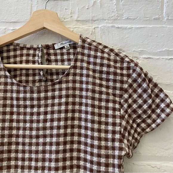 Madewell || Medford Top in Textured Gingham Gingham Brown XS