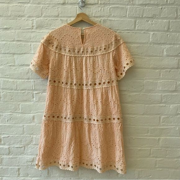 Listicle || Eyelet Tiered Mini Dress Peach Medium