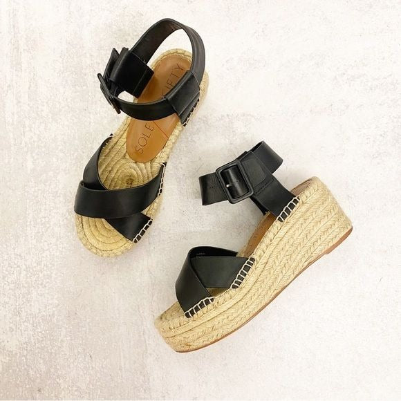 Sole Society || Audrina Platform Espadrille Sandal Black 5.5