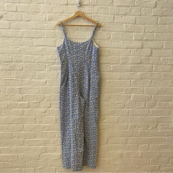 Anthropologie || LAIA Karina Eyelet Jumpsuit Wide Leg Blue White V-neck S NWT