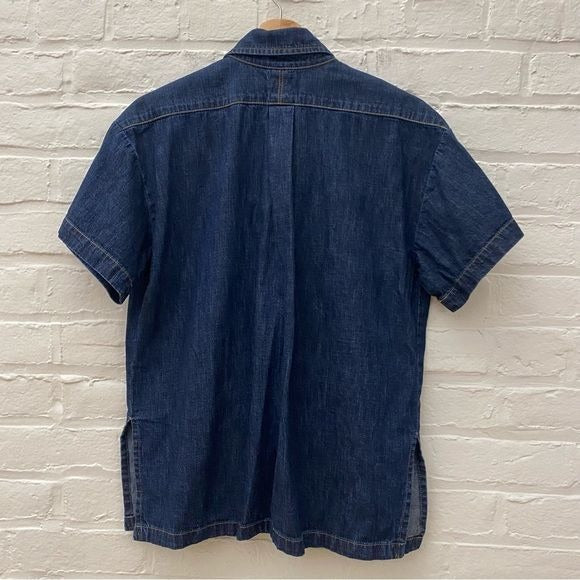 Rachel Comey || Nodum Top Dark Indigo Short Sleeve Knot Buttons Pockets Blue 2