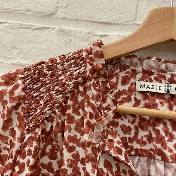 Marie Oliver || Kate Smocked Blouse Top Rust Red Orange XS