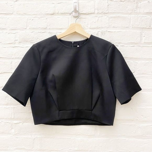 C/MEO Collective || Cameo All I Want Top Boxy Crop Structured Satin Black S NWT