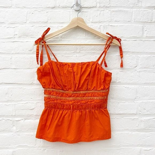 Anthropologie || Maeve Smocked Tank Top Blouse Tie Shoulders Orange Small