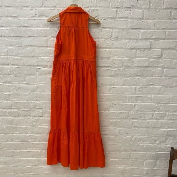 Anthropologie || Maeve Sleeveless Collared Shirtdress in Orange Red 2 NWT