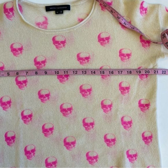 360 Skull Cashmere || Skull Print Crew Sweater Jumper Primrose Hot Pink Ivory M