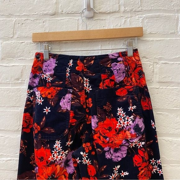 Anthropologie || Maeve The Colette Cropped Wide-Leg Velvet Pants Floral Black 26