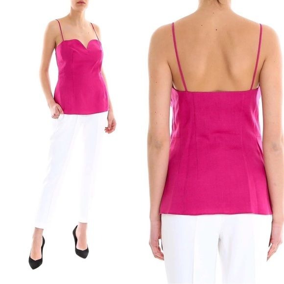 Theory || Sweetheart l Top Pure Linen Tank Camisole in Pop Fuchsia Pink 6 NWT