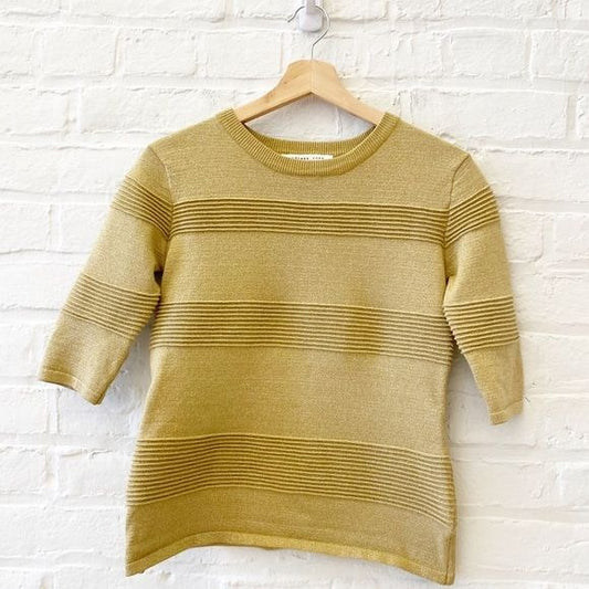 Endless Rose || Metallic Gold Striped Sweater Crew Neck Short Sleeve Small