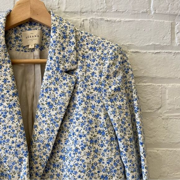 Sezane || Christie Jacket Blazer Double Breasted Blue Floral 36 US 4