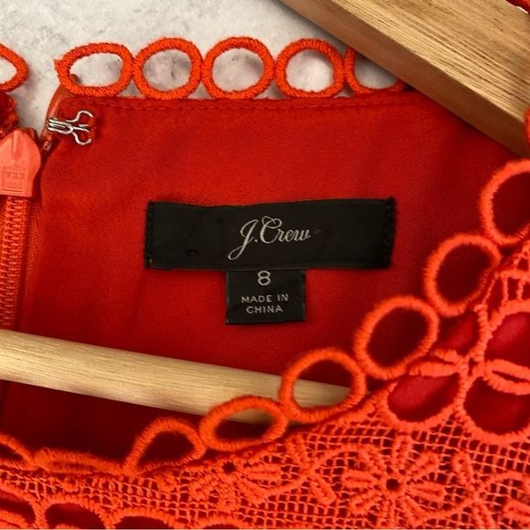 J Crew || Cap Sleeve Ruffle Lace Eyelet Dress Bright Cerise Red Orange 8