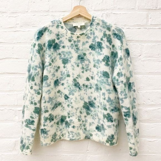 Sezane || Amaya Jumper Sweater Mohair Blend in Green Peonies Floral Cream Small