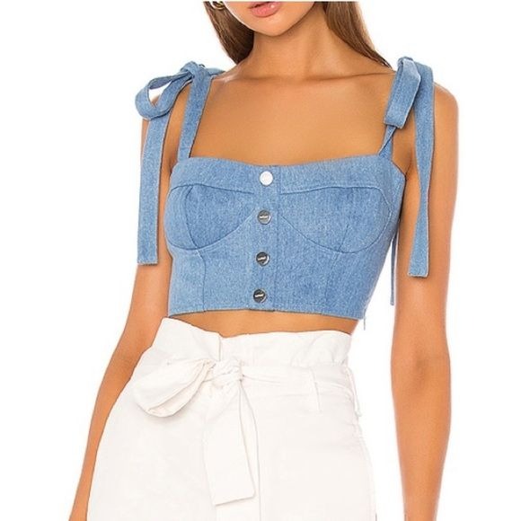 Capulet x Revolve || Hayley Denim Corset Crop Top Tie Shoulder M