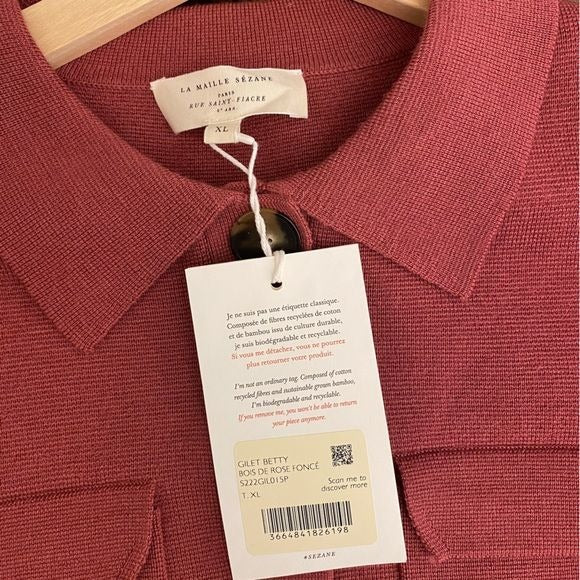 Sezane || Betty Cardigan in Rosewood Red Pink XL NWT