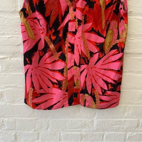 J.Crew || Bruna Tie Shoulder Top in Antigua Leaves Floral Bows Pink Red Small