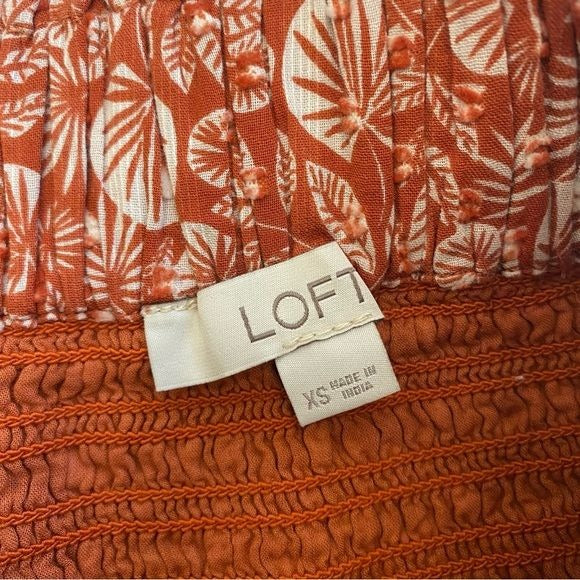 LOFT || Palm Smocked Tiered Smocked Mini Skirt Rust Orange XS