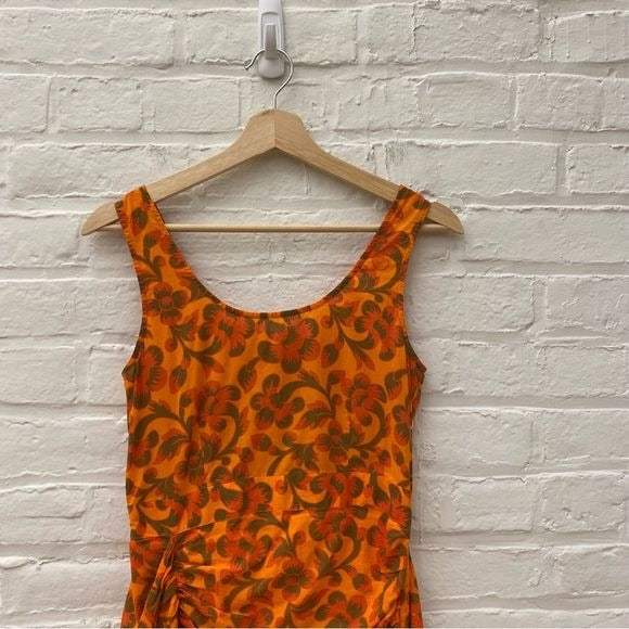 Rhode || Tilda Floral Mini Dress with Ruffle Orange XS