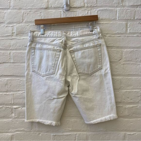 Re/Done || The 80's Long Short Denim Cut Offs Raw Hem Bleach White 29