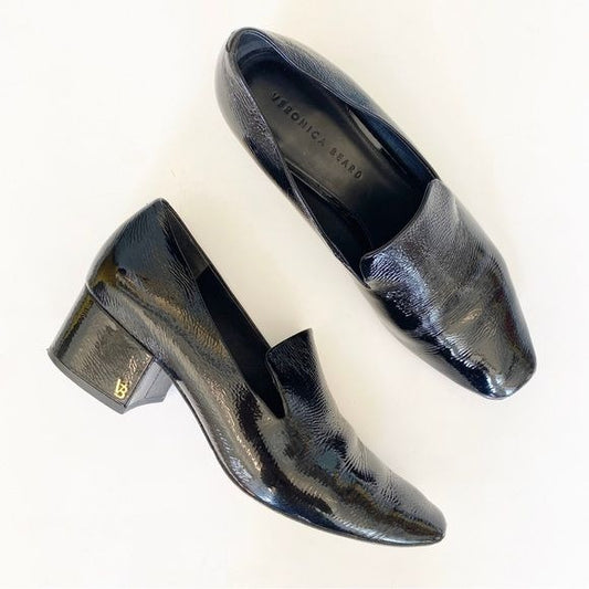 Veronica Beard || Baylie Patent Leather Block Heeled Loafer Shoes Black 9.5