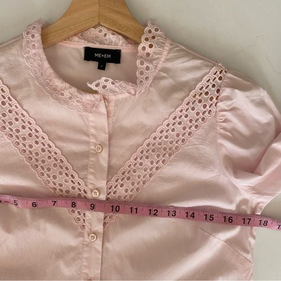 ME+EM || High Standing Ruffle Collar Broderie Blouse Poplin Pink US 2 UK 6