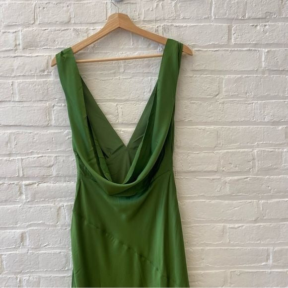 Meshki || Nadia Maxi Satin Dress with Back Cowl Emerald Green Small NWT