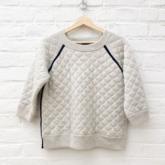 J.Crew Collection || Diamond Quilted Cashmere Raglan Piping Pullover Sweater