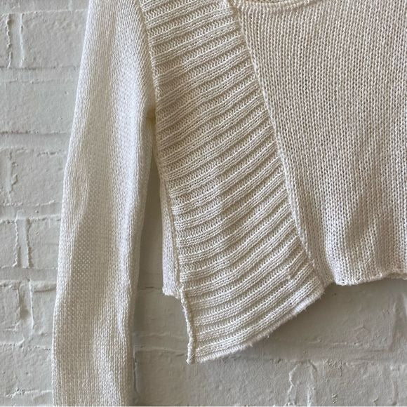 Cache Cache || Asymmetrical Cropped Knit Pullover Sweater White Small