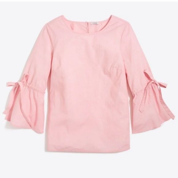 J. Crew || Tie Bow Bell Ruffle Statement Sleeve Poplin Top Blouse Pink Small