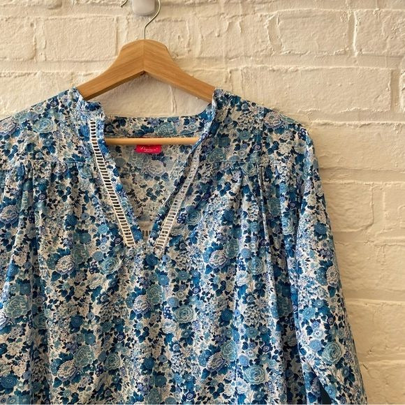 Popie's || Liberty Cotton Island Dress Tunic Floral Ladder Stitch Blue M/L