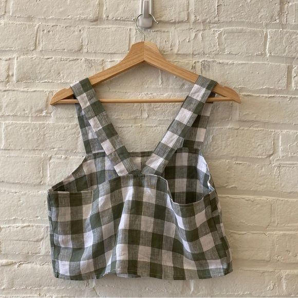 Vitamin A || Gingham Linen Tallows Tank + Shorts Set Agave Green Small