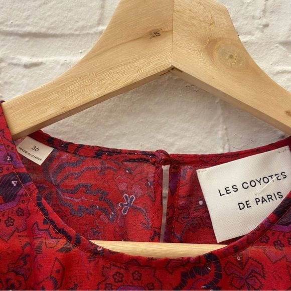 Les coyotes de Paris || Tina Ruffle Floral Silk Blend Top Red Pink 36