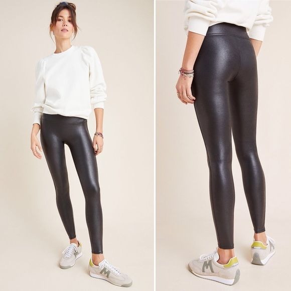 SPANX || Black Faux Leather Leggings Small