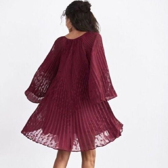 Anthropologie || Toulon Pleated Swing Dress Burgundy Medium NWT