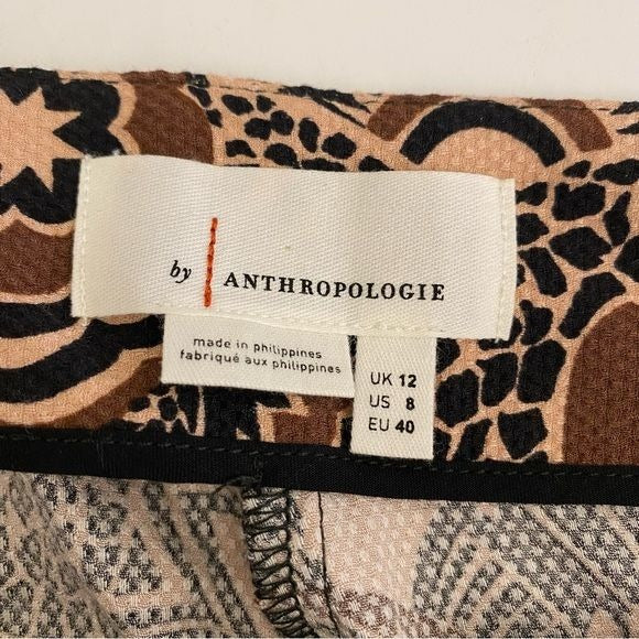 Anthropologie || Drapey Flare Pants Abstract Pattern Brown 8