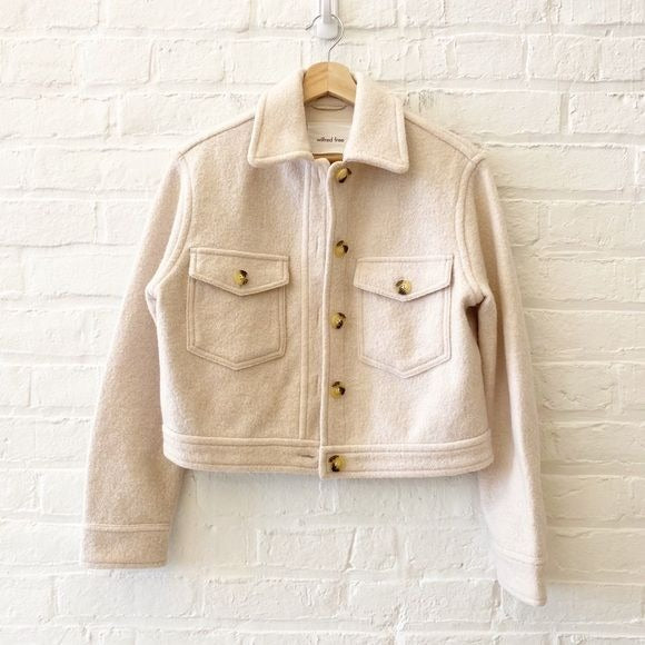 Aritzia || Wilfred Free Ganna Cropped Shirt Jacket Heather Bone Wool XXS