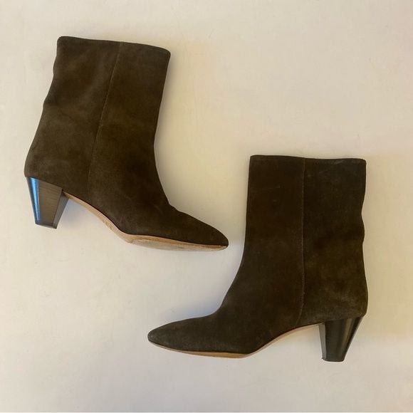 Isabel Marant || Dyna Suede Heeled Ankle Boots Booties Army Green Brown 39