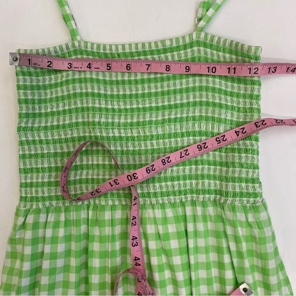 J. Crew || Smocked Top Midi Dress Tiered Gingham Lime Green XS