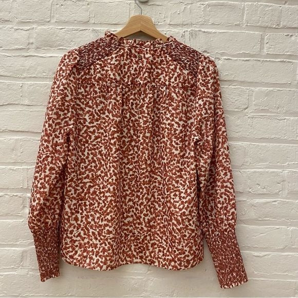 Marie Oliver || Kate Smocked Blouse Top Rust Red Orange XS