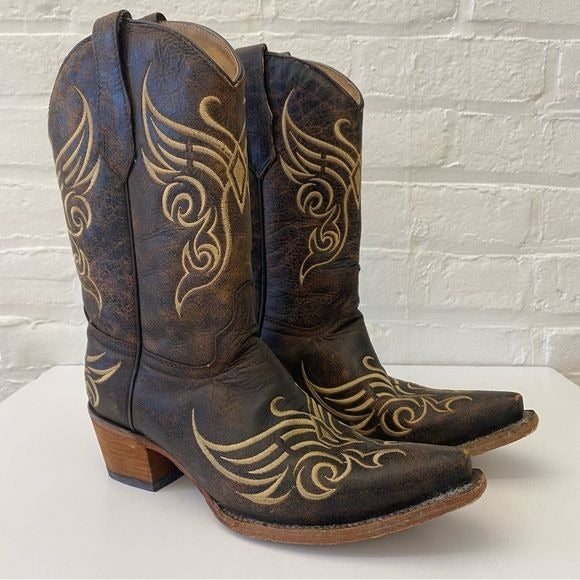 Circle G || Corral Women's L5002 Brown Distressed Embroidered Western Boot 9