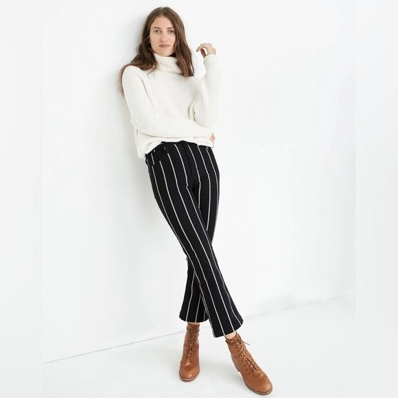 Madewell || Cali Demi-Boot Jeans Elsie Black Red Railroad Stripe Crop Flare 26