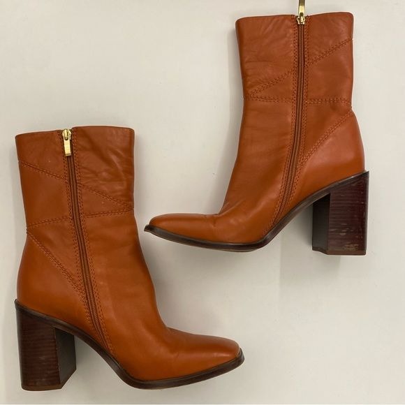 Franco Sarto || Stevie Square Toe Mid Shaft Ankle Boot Bootie Dark Orange Brown