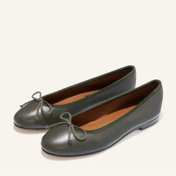 Margaux || The Demi Ballet Flat in Napa Olive Green Leather 42.5 US 11.5